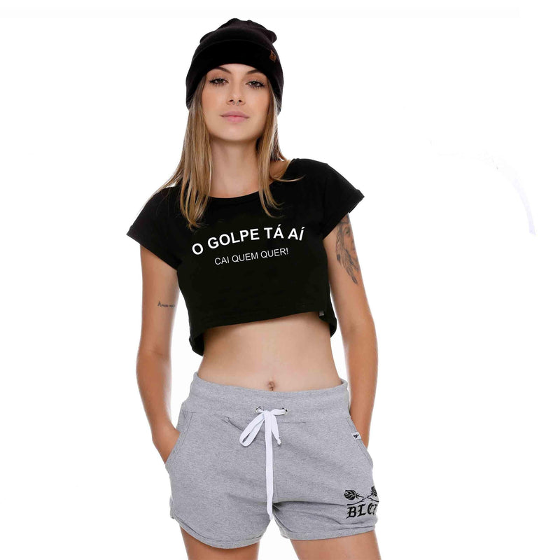 Camiseta Feminina Cropped O Golpe Tá Aí Preta - Dj Guuga