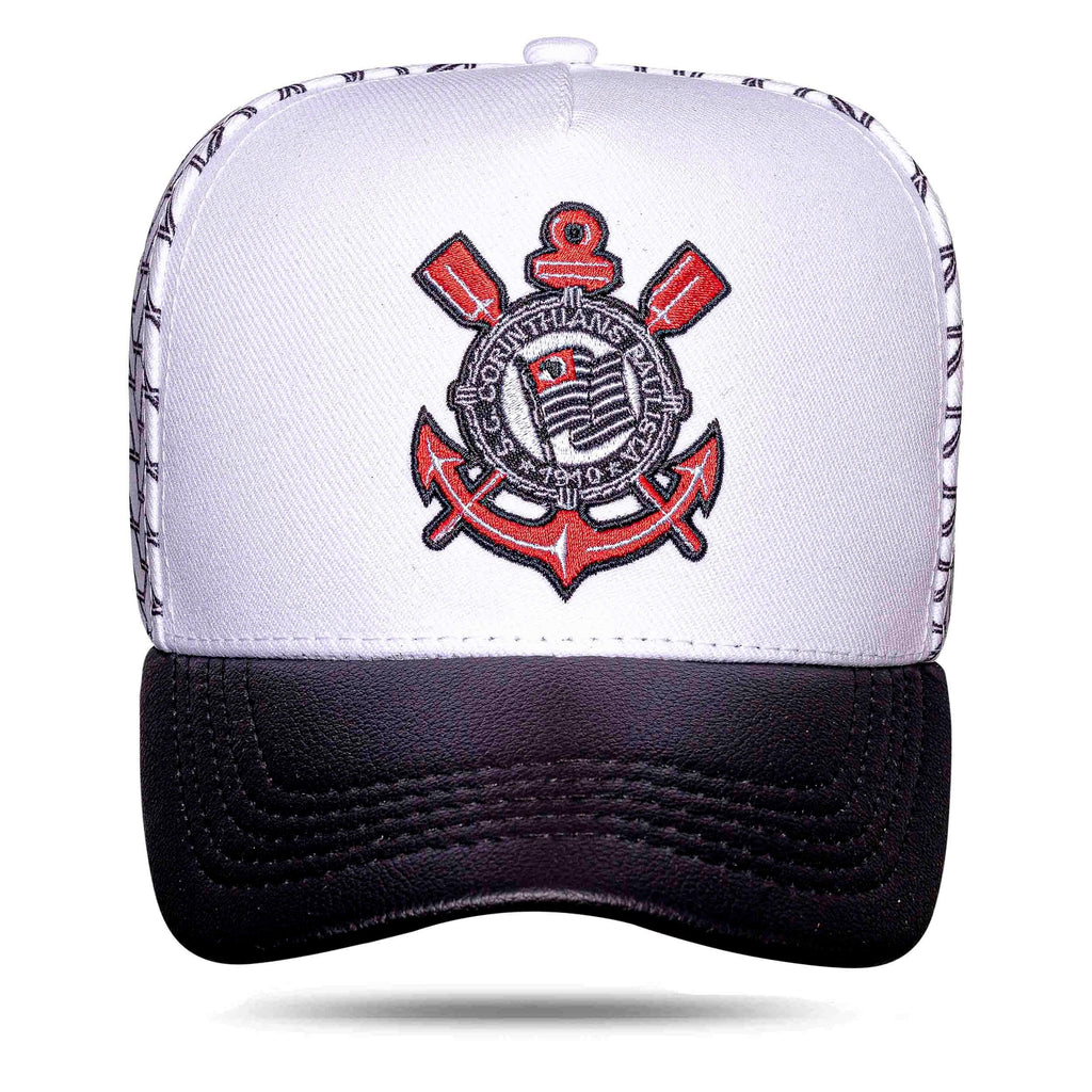 Boné Corinthians - Escudo Aba Couro Branco - Blck Brasil