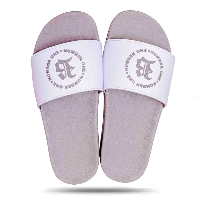 Chinelo Slide Branco Circulo Number One Cinza