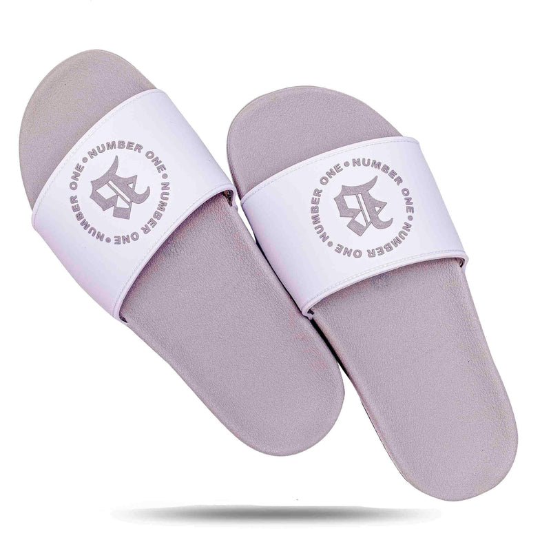 Chinelo Slide Branco Circulo Number One Cinza