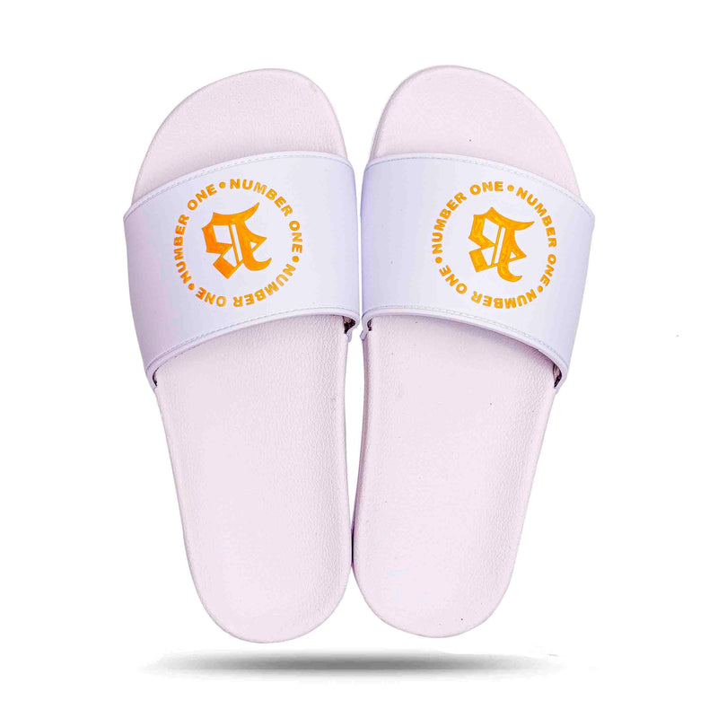 Chinelo Slide Branco Circulo Number One Gold