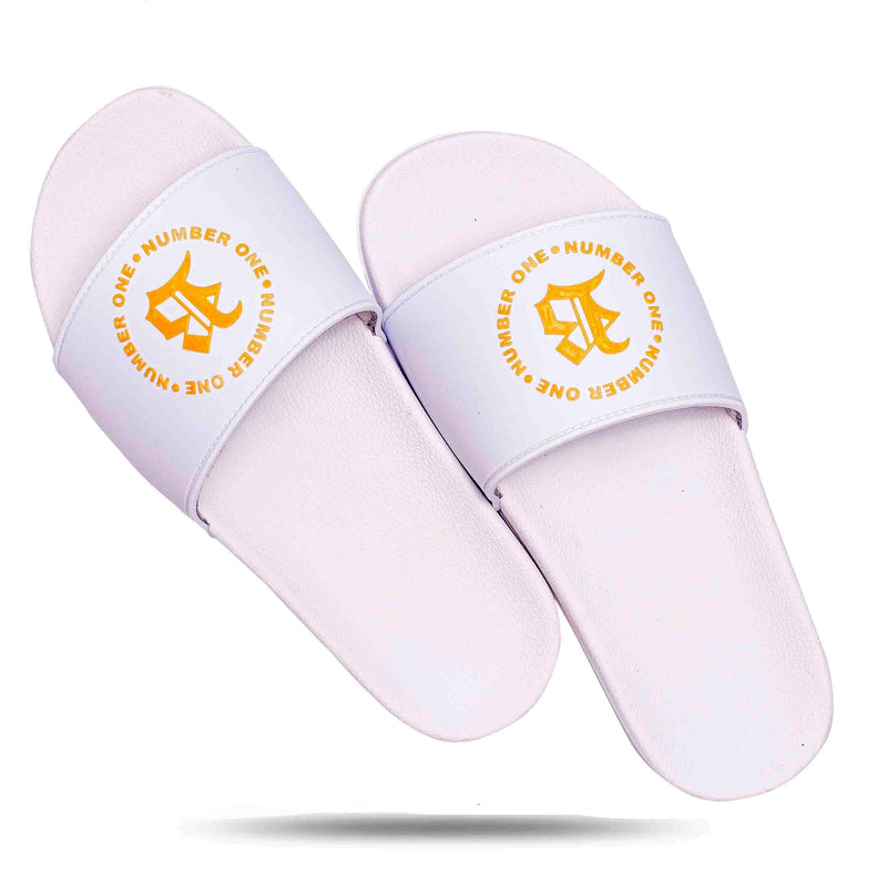 Chinelo Slide Branco Circulo Number One Gold