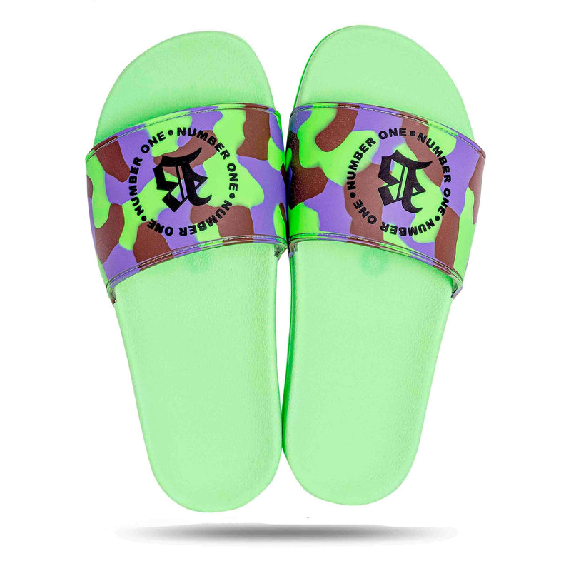 Chinelo Slide Verde Camuflado Neon