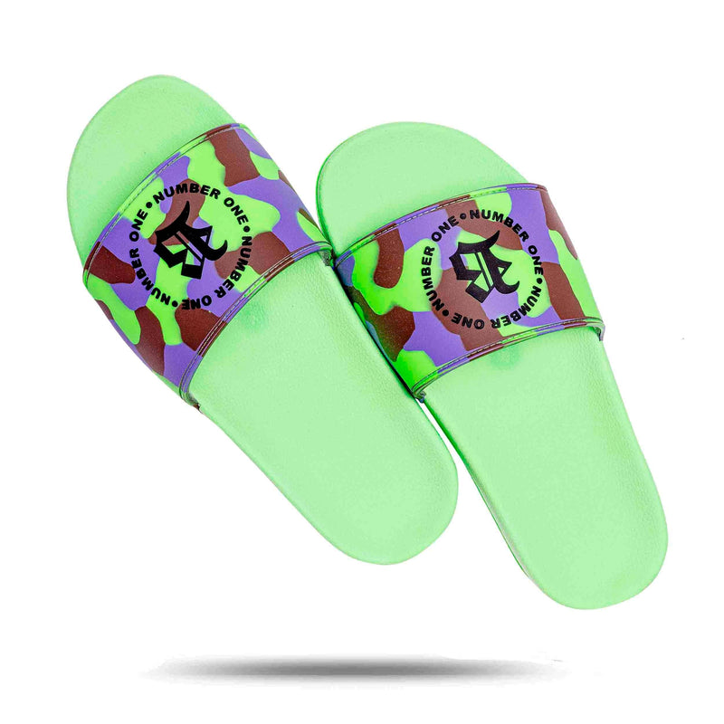 Chinelo Slide Verde Camuflado Neon