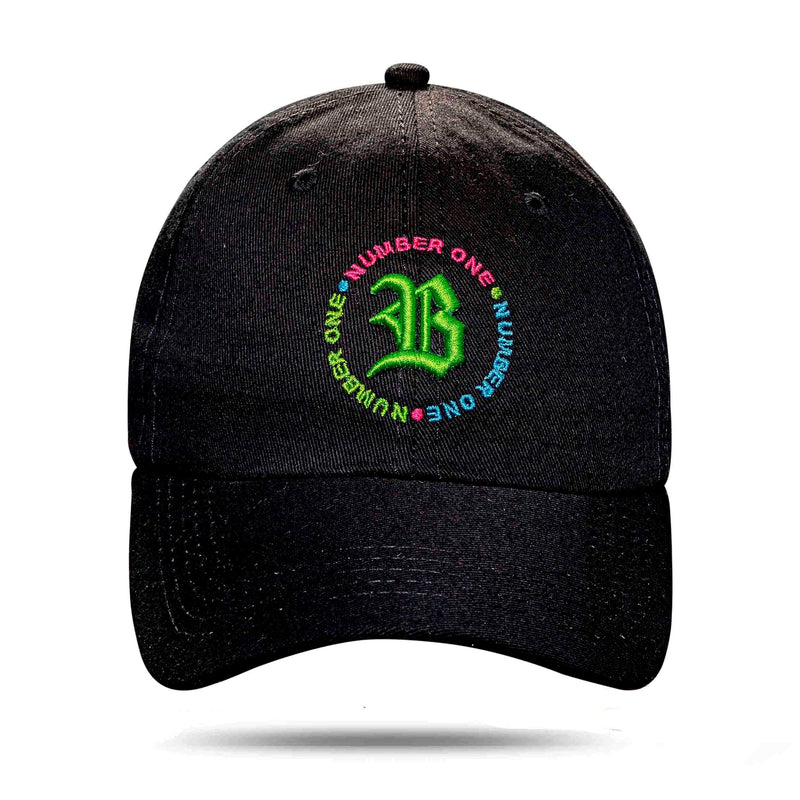 Boné Dad Hat Preto Circulo Number One Logo Verde Limão