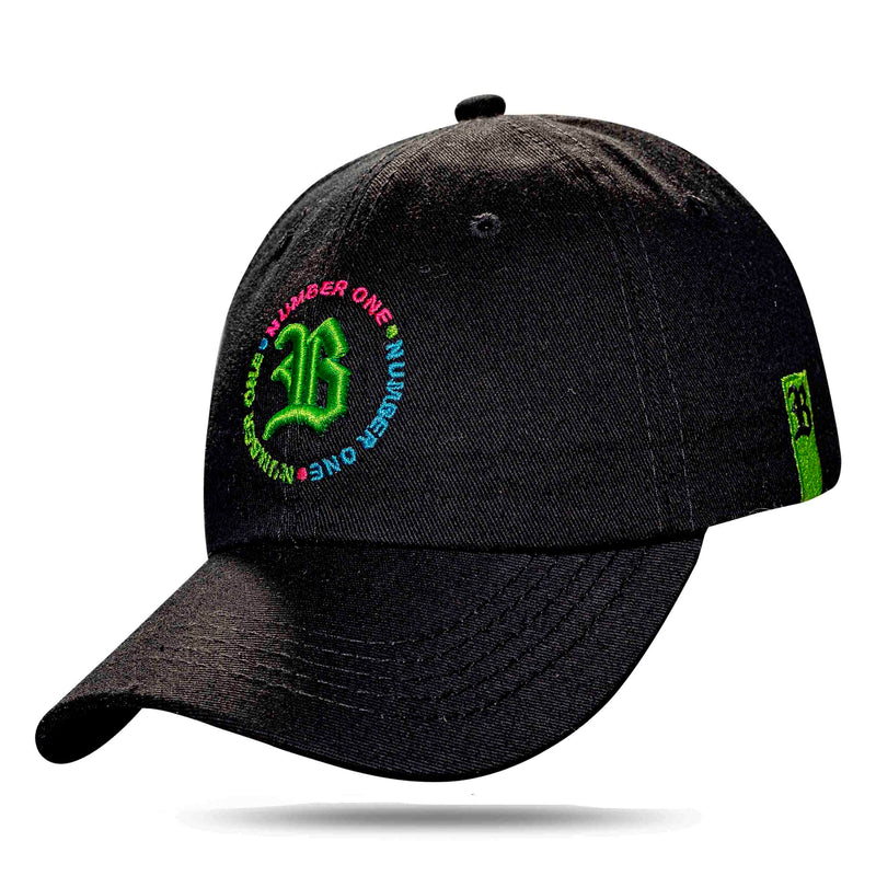 Boné Dad Hat Preto Circulo Number One Logo Verde Limão