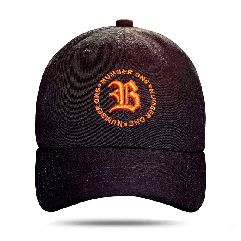 Boné Dad Hat Preto Circulo Number One Logo Laranja