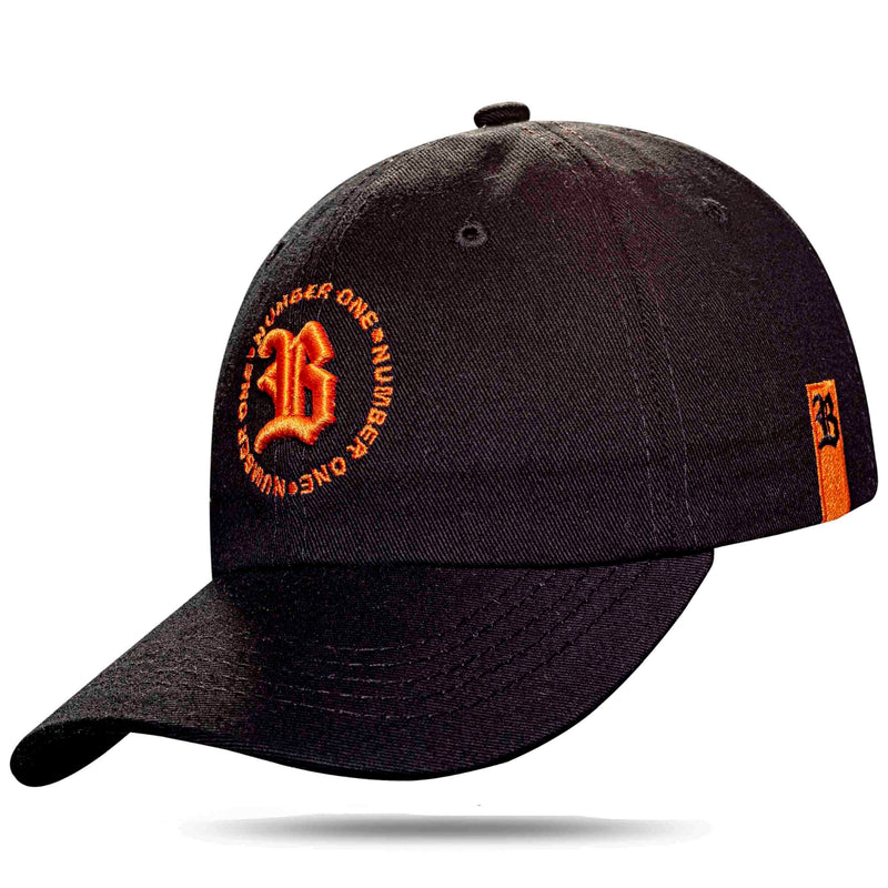 Boné Dad Hat Preto Circulo Number One Logo Laranja